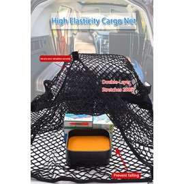 Double Layer Highly Elastic Cargo Net 4'x4'stretch to 7'x7', Pickup Truck Bed Cargo Net Mesh Organizer with 6 Hooks for Car Luggage Rear Boot Van Roof Storage Secures Tools/Sports Gear 【1.2x1.2m】