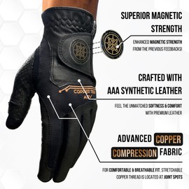 Copper Tech Adv 2.0 Golf Gloves Men Right Handed Golfer & Left Handed Golfer | Joint Support Copper Compression Mens Golf Glove | Tear Resistant Durability and Tacky Grip for Max Control