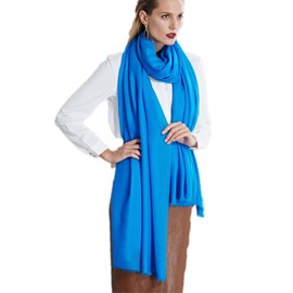 Prettystern Women's Extra Large XXL Pashmina Scarf 100% Wool Warm Shoulder Scarf for Winter, blue