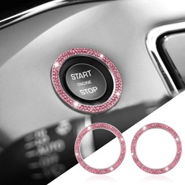 2PCS Bling Car Crystal Rhinestone Ring Emblem Sticker, Push to Start Button Cover/Sticker, Key Ignition Starter & Knob Ring, Car Interior Decoration Bling Car Accessories for Women