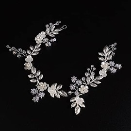 JWICOS Diadema de novia con hojas y flores, accesorio para el cabello de boda, enredadera de perlas, tocados para niñas de las flores, damas de honor (plateado)