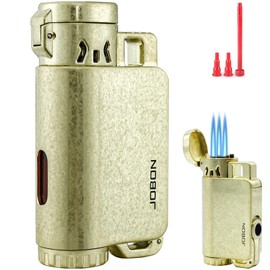 DOUBFIVSY Torch Lighter with Gift Box, Windproof Cigar Lighter Triple Jet Flame Torch Lighter with Cigar Cutter, Refillable Butane Gas Cigar Lighters for Men, Butane Not Included (Brass)