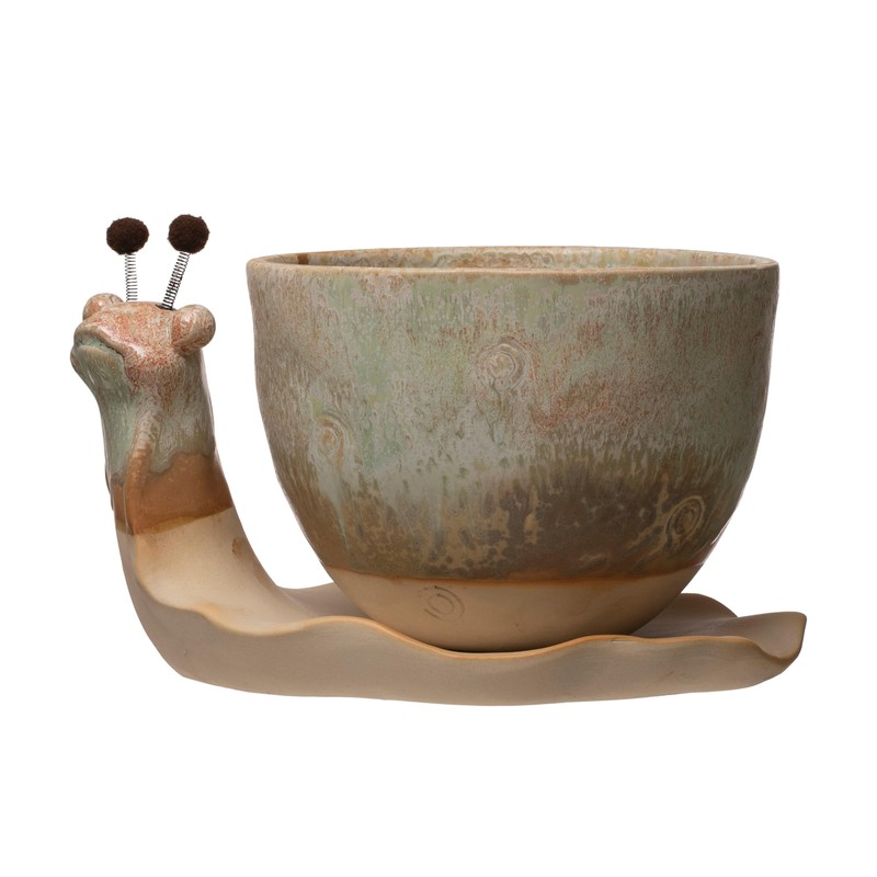 Creative Co-Op Stoneware Snail Planter, Reactive Glaze, (Each One Will