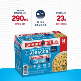 Bumble Bee Chunk White Albacore Tuna in Water, 5 oz Can (Pack of 8) - Wild Caught Tuna - 23g Protein per Serving, High in Omega-3s - Non-GMO Project Verified, Gluten Free, Kosher