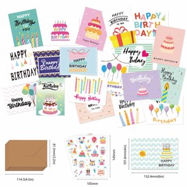 Bighan 20 Pcs Birthday Cards Assortment Happy Birthday Greeting Card with Envelopes and Stickers for Men Women and Kids Birthday Supplies 10 * 15CM