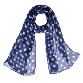 Hftjtsa Red and Black Polka Dot 50s Chiffon Scarf Sheer Square Ribbon Neck Head Scarf for Women Fashion Headwrap Tie Scarves (Polka Dot-navy White)