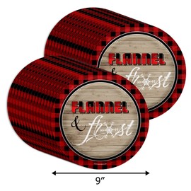 Winter Paper Plates In Bulk - Red and Black Buffalo Check Paper Plates - Rustic Party Supplies - Large 9" Plates (Flannel and Frost, 32 Piece)