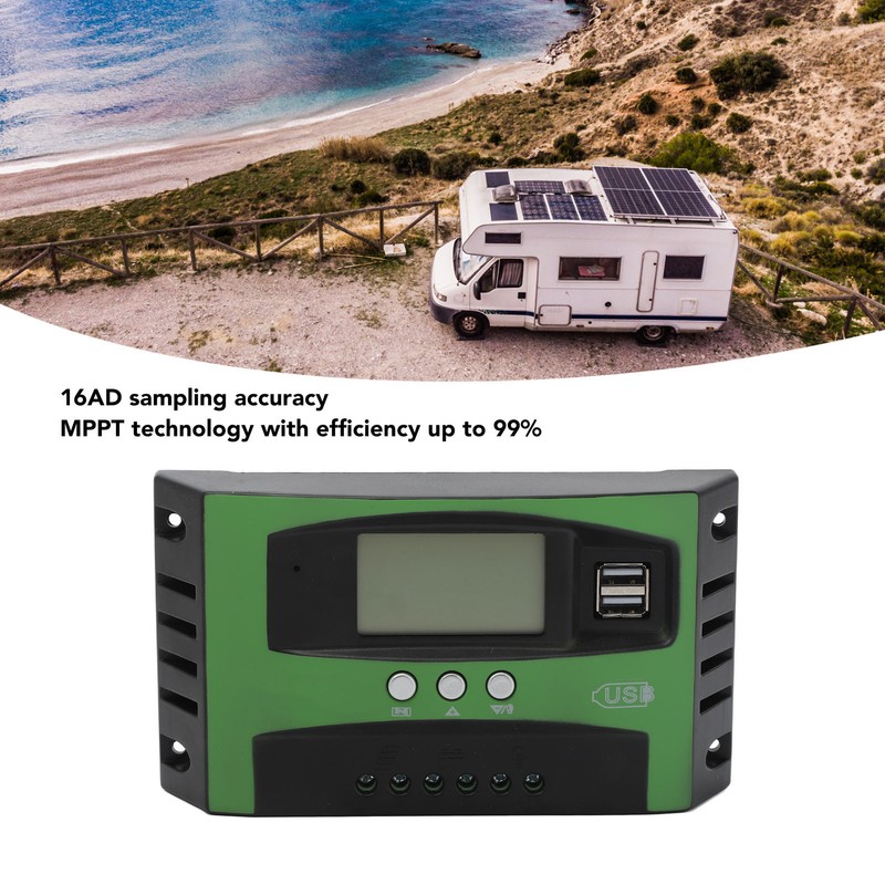 MPPT Solar Panel Controller with Dual USB Ports LCD Display