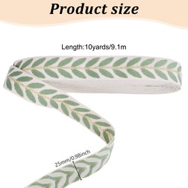 DELORIGIN 10 Yards Jacquard Ribbon Green Woven Ribbon Leaf Pattern Embroidery Webbing Strap Lace Trim for Sewing DIY Crafts Curtain Home Decor Backpack Straps Gift Bouquet Packaging (1inch)