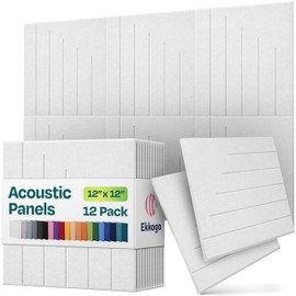 Ekkogo Acoustic Panels 12-Pack Soundproof Wall Panels 12"x12"x0.4" Decorative Sound Dampening for your Home, Office, Studio, Bedroom & More with Unique LineWave Carving [White]
