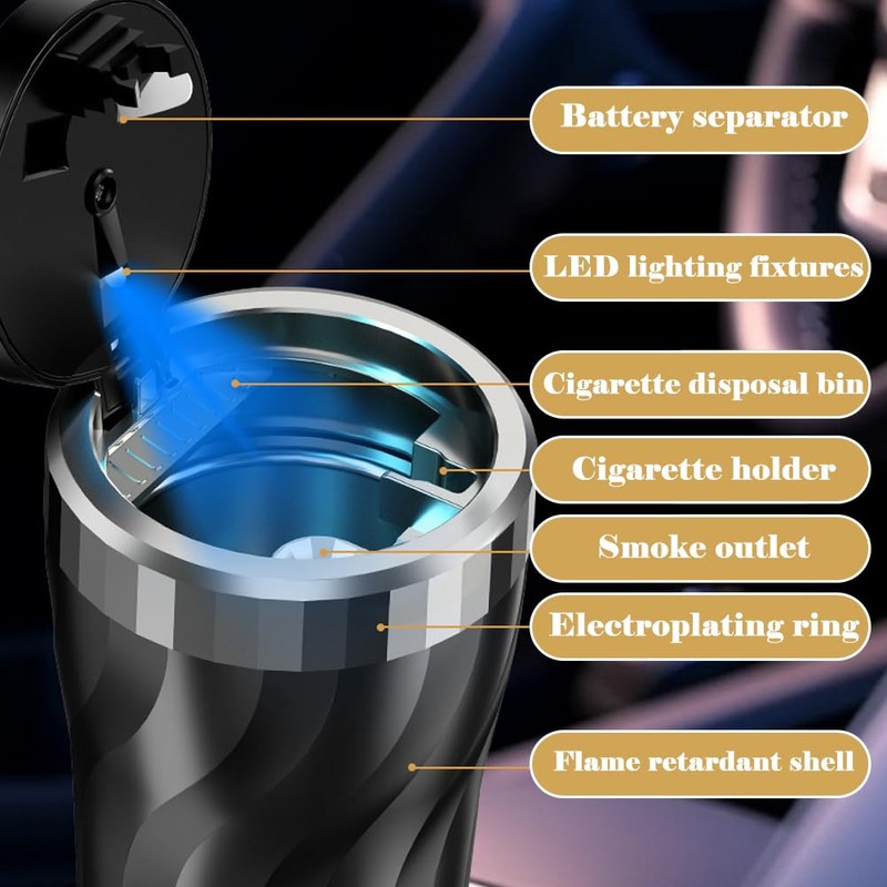 Geoyien Ashtray with lid, ashtray, 2 pieces car ashtray, automatic