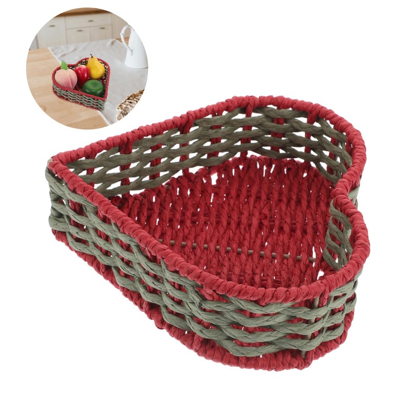 LABRIMP Handcrafted Heart Shape Woven Rattan Storage Basket Snack Fruit