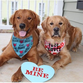 2 Pack Valentines Day Bandana for Dogs,Triangle Bibs Pet Scarf for Dogs