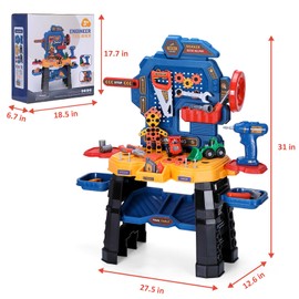 GAOMON Kids Tool Bench, Toddler Tool Bench with Realistic Tool Set and Electric Drill, Construction Play Learning Kids Workbench, Pretend Play Tool Bench for Kids Ages 3-8