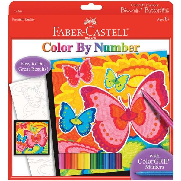 Faber-Castell Color by Number Bloomin' Butterflies - Color and Display 1 Color by Number Board, Red, 14 Piece Set