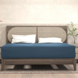 Fitted Sheet Super King Size, 180x200+40cm Navy Blue Fitted Sheet - Easy Care and Clean - Soft Material - Shrinkage and Fade Resistant - Deep Bottom Sheet