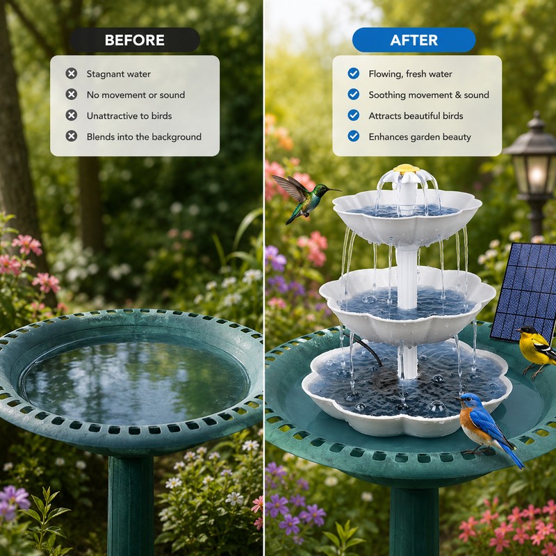 Solar Bird Bath Fountain for Garden Decor – Detachable 3-Tier