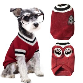 Knitted Vest Dog Sweater, Preppy Dog Jacket, Pet Dog Sweaters for Small Dogs, Warm Cat Sweater Dog Clothes (L)