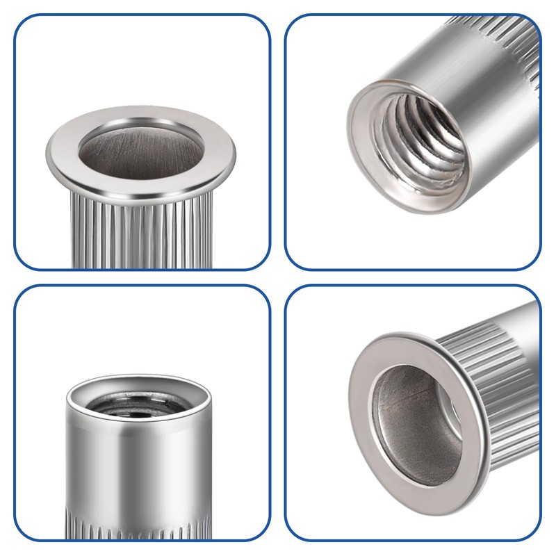 1/4-20 Flange Rivet Nuts, 304 Stainless Steel Rivnut, Knurled Flat