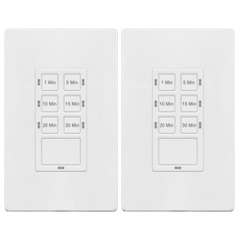 TG 30-Minute No Neutral Wire Countdown Timer Switch, 1-5-10-15-20-30 Min, for Bathroom Fans, Heaters, Lights, LED Indicator, 120VAC 800W, UL Listed, Screwless Wall Plate, White