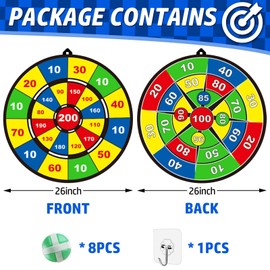 AKOFIC 26 Inches Kids Dart Board Set, Foldable Double Sided Digital Dartboards with 8 Velcro Sticky Balls, Indoor Outdoor Party Throwing Games Toys, Christmas Birthday Gifts for 3+ Years