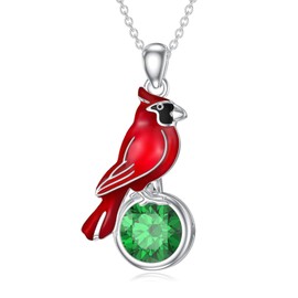 LONAGO Cardinal Necklace with Birthstone 925 Sterling Silver Red Bird Necklace Memorial Cardinals Appear When Angels Are Near Jewelry Gifts for Women Mom（May）