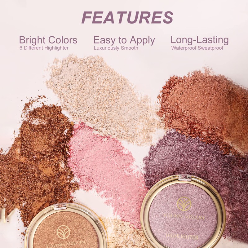 YOUNG VISION Baked Highlighter Powder Palette, Sheer Pearl Shimmer Shades