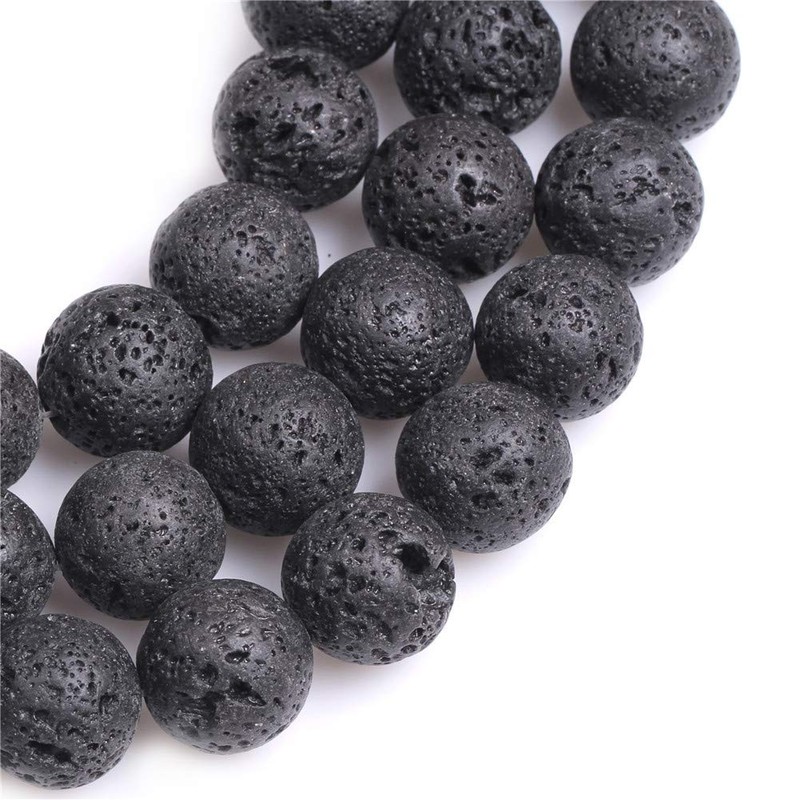 GEM-Inside Natural 20mm Black Lava Rock Round Gemstone Semi Precious
