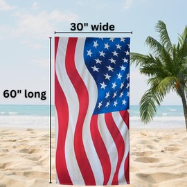 Waving USA Flag Beach Towel 30”x60” – 100% Cotton Velour, Highly Absorbent, Fast Drying, Easy Pack for Spring Break, Vacation, Beach, Pool, Sunbathing – Lightweight, Compact for Travel - Novelty Gift