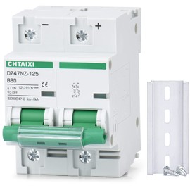 Chtaixi 12V-110V DC Miniature Circuit Breaker, 80 Amp 2 Pole Battery Breaker Protector for Solar PV System and RV, Thermal Magnetic Trip, DIN Rail Mount, High Current DC Disconnect Switch MCB 2P B80