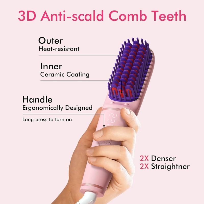 Ionic Hair Straightning Brush|Portable Hot Comb, Pro 450 Million Negative