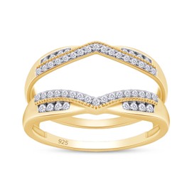SAVEARTH DIAMONDS 1/3 ct t.w Round Cut Lab Created Moissanite Diamond Wedding Band Enhancer Guard Double Chevron Ring In 14K Yellow Gold Over Sterling Silver (D Color,VVS1 Clarity 0.33 Cttw)-5