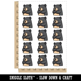 Grumpy Cartoon Black Bear Arms Crossed Temporary Tattoo Water Resistant Fake Body Art Set Collection - 15 2" Tattoos (1 Sheet)