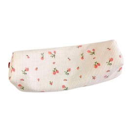 Gowxs Pink Floral Pencil Bag Case, Fresh Style Pencil Pouch for Women, Large Pen Holder, Cute Canvas Material, Simple Cosmetic Storage Organizer, Zipper Closure Organization, Storage and Transport