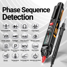 ANENG Pen Type Digital Multimeter AC/DC Voltage Tester 6000 Counts Intelligent Professional Current Meter Non-Contact Voltmeter Sensor Pen Test with Resistance Continuity Capacitance Diode Live Wire