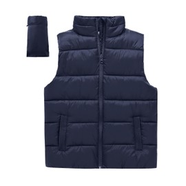 MoFiz Kids Packable Puffer Vest for Boys Lightweight Water-Resistant Kids' Outerwear Sleeveless Jacket with Zippered Pockets M (10-12 Years) Navy Blue