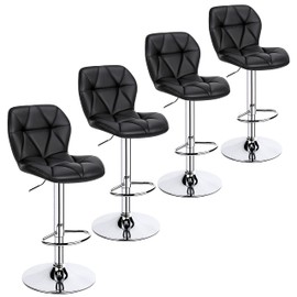 Yaheetech Bar Stools Set of 4 Adjustable PU Leather 360°Swivel Count Bar Chair with Backrest Home Kitchen Counter Stools for Kitchen Counter, Black