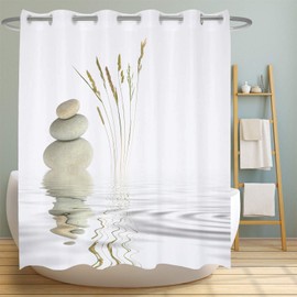 Spa Rock Scenic Ringless Zen Bamboo Shower Curtain Heavy Weighted Bathroom Curtains Waterproof Polyester Fabric Bathroom Art Decor Set 72x72 Inches