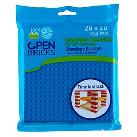 OPEN BRICKS Building Panels, 20 x 20 (16 x 16 cm), Blue/Blue, Pack of 4, Compatible with All Leading Brands, Can Be Built on Both Sides