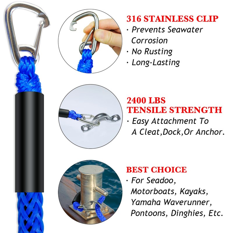 4FT Bungee Boat Dock Line Mooring Rope with Foam Float