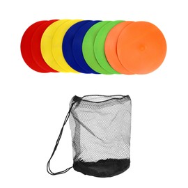 QWORK® Set of 10 Marking Discs 23 cm with Storage Bag, Pitch Marking Floor Marking for Football, Basketball, Handball - 5 Colours