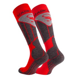 STARK SOUL Women's and men's ski socks, functional socks, snowboard ski socks with special padding, red / grey