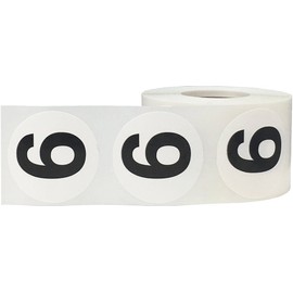 Black Number 9 Circle Stickers, 1.5 Inches Round, 500 Labels on a Roll