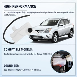 Fraylis Coolant Overflow Reservoir Tank with Cap Compatible with Rogue 2008-2013 2.5L, Rogue Select 2014-2015 2.5L, 21711JG000