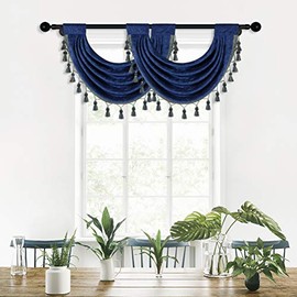 Luxury Chenille Waterfall Swag Valances for Living Room Royal Blue Valance Curtains for Kitchen,Pack of 2 (Royal Blue, 30" W x 22" L)