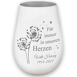 Mourning Light – Forever in Our Hearts – White/Silver – Engraved Name and Date – Memorial Light Memorial Light Grave Light Mourning Gift