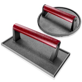 Shop Square Cast Iron Bacon Press 7" Round & Rectangle 8"x4" Cast Iron Grill Press - Meat Press for Bacon, Steak, Burgers and Sandwiches - Non-Stick Griddle Press with Cool-Touch Wood Handle