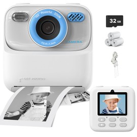 Instant Camera Children, Digital Camera for Girls Boys, 1080P Children's Camera, Instant Camera Toy, Gifts for Children Aged 3-14 Years, with 3 Rolls Print Photo Paper & 32GB Card, White
