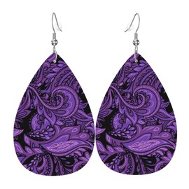 Purple Paisley Bandanna Faux Leather Teardrop Earrings for Women Drop Dangle Earrings Gift