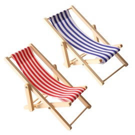 Set of 2 Mini Deck Chairs, Small Mini Beach Chair, Mini Deck Chair, Miniature Decoration, Miniature Deck Chair, Miniature Decoration, Approx. 11 x 6 cm, for Garden, Beach, Micro Landscape, DIY